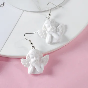 

Cute White Cupid Angel Pendant Drop Earring Angel Drop Earrings Punk Religious Jewelry For Cool Women Girl Friendship Gifts