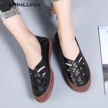 KARINLUNA/Новые брендовые водонепроницаемые мокасины из натуральной кожи размера плюс 45 повседневная женская обувь удобная женская обувь на плоской подошве для прогулок