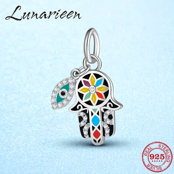 

925 Sterling Silver Hand of Fatima pendants Patron saint charms beads Fits Original Designer Charms Bracelet Jewelry making