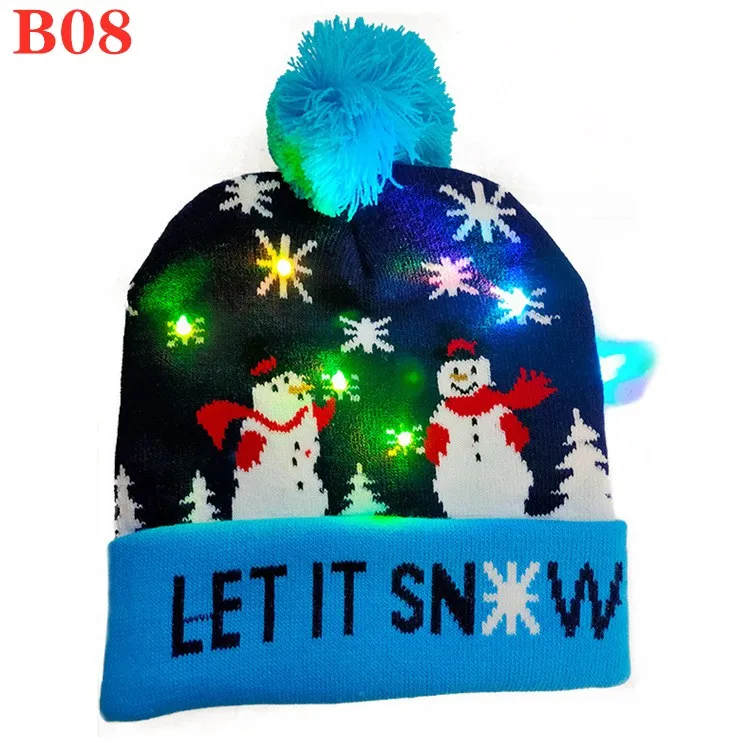 Wholesale New Children LED Christmas Hat With Lights Winter Warm Cartoon Knitted Pompom Beanie Cap For Kids Christmas Decoration - Цвет: B 08