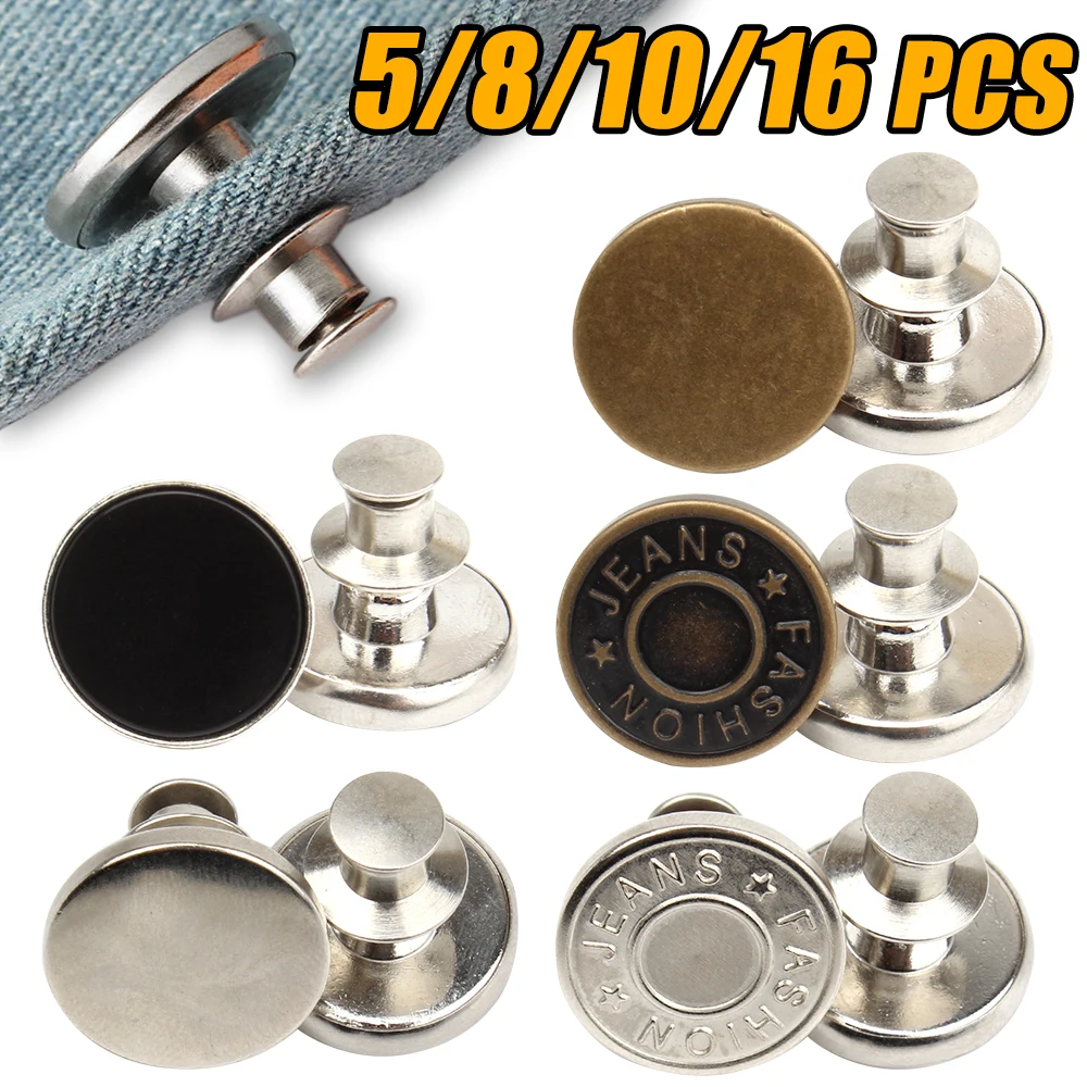 Detachable Retro Metal Buttons Snap Fastener Pants Pin for Jeans Retractable Button Sewing-Free Buckles Perfect Fit Reduce Waist | Дом и сад