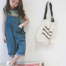 Джинсы для девочек в Корейском стиле; Одежда спереди и сзади; брюки на подтяжках; ковбойские подтяжки; брюки; детская одежда