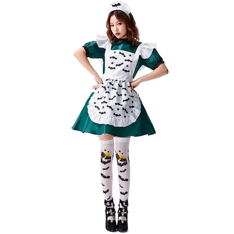 Halloween Sexy Evil Bat French Maid Costume Cosplay Nightclub Party Magic Witch Vampire Fancy Dress Con Calza