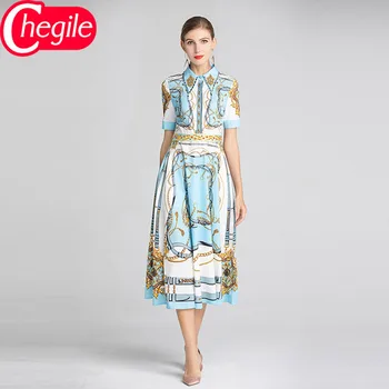 

Elegant Summer Dress 2020 New Designer Runway Short Sleeve Slim Luxury Beading Print Runway Women Long Dress