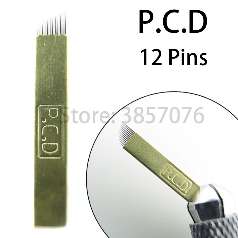 500 шт. иглы для микроблейдинга PCD твёрдый 12 Pin Перманентный макияж лопатки для бровей Иглы для татуировки для ручного тату ручка 0,25 мм Золотой