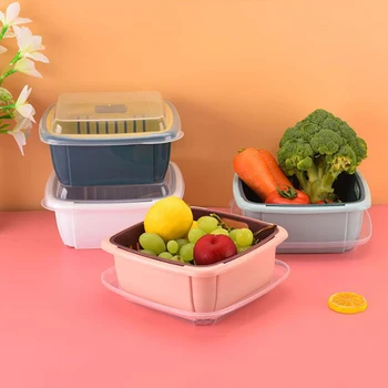 

1Pcs Multifunctional Double-layer Drainage Basket Refrigerator Storage Box Kitchen Vegetable Storage Basket Household With Lid