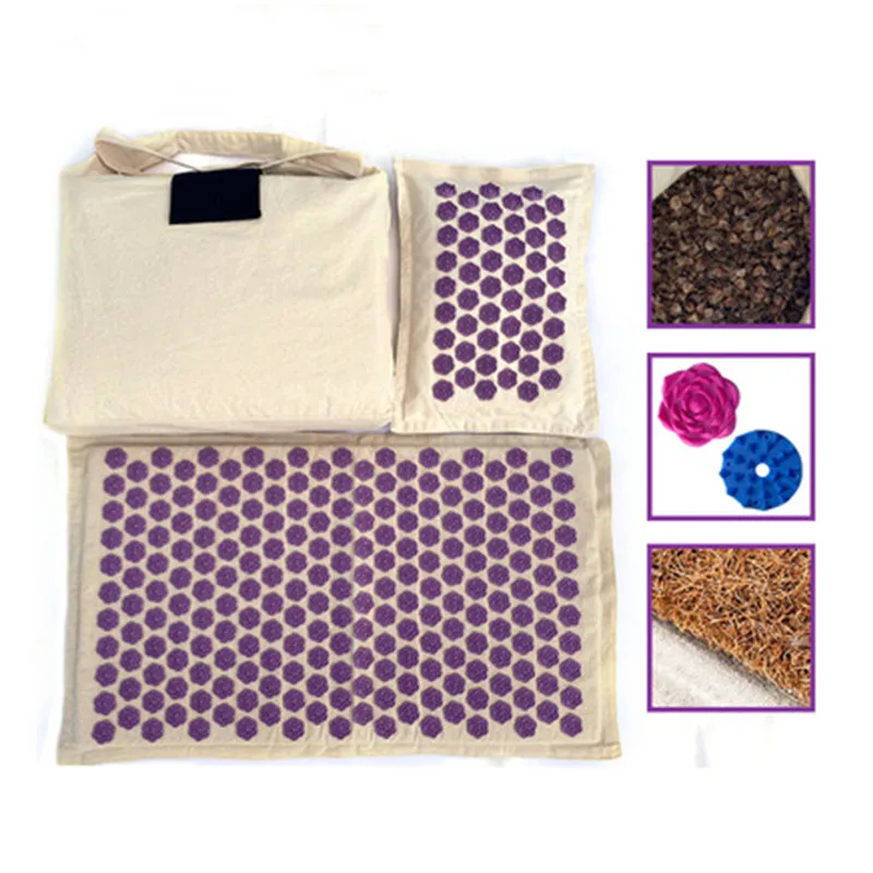 Nature Linen Coconut palm Massage Yoga mat sport pillow mat with bag Lotus Spike Acupressure Mat Cushion yoga mat sports floor mats massage pad yoga fitness equipment