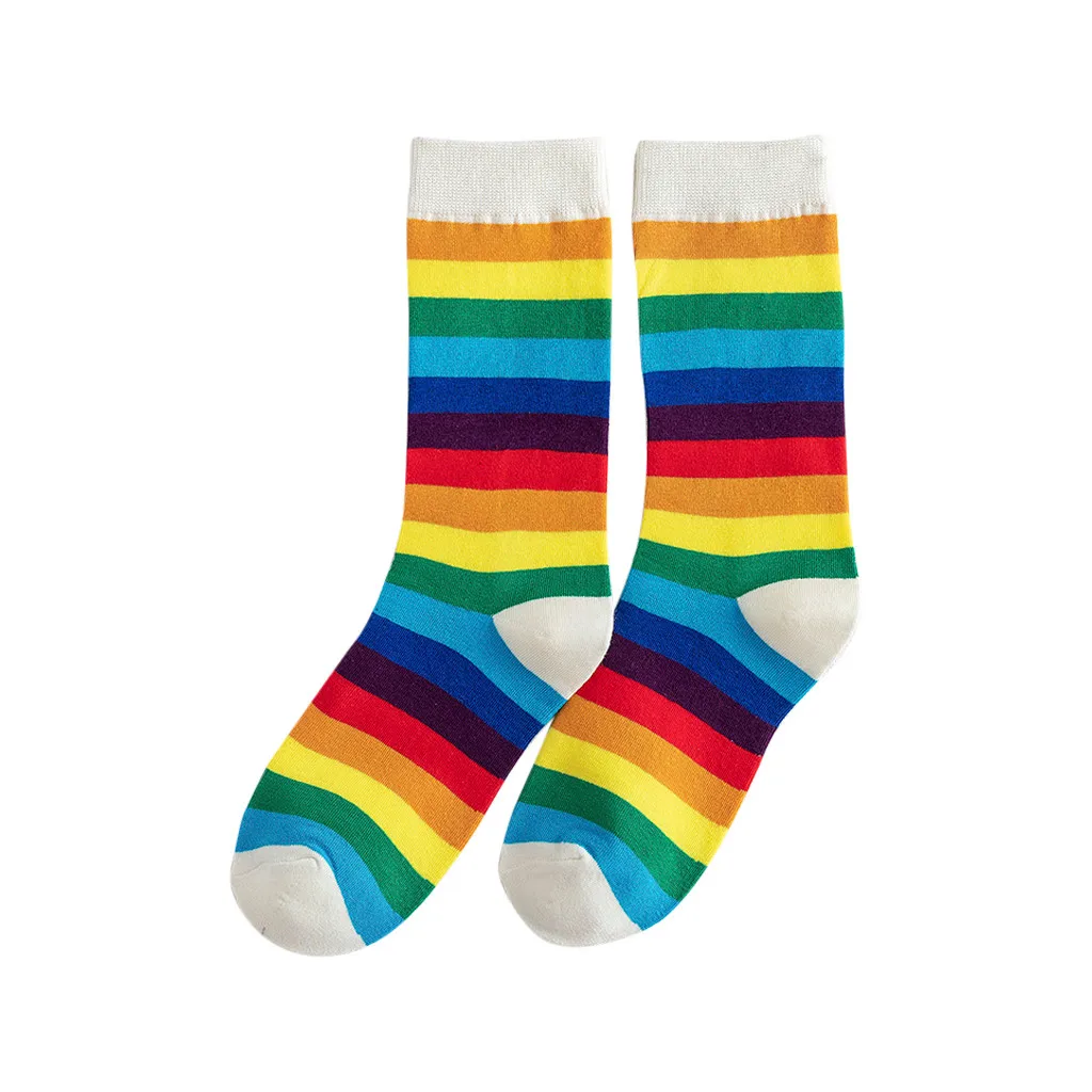 Unisex Cotton Socks New Rainbow Striped Pile Of Socks In The Tube Autumn Winter Fashion Casual Sports College Wind Pile Socks DH