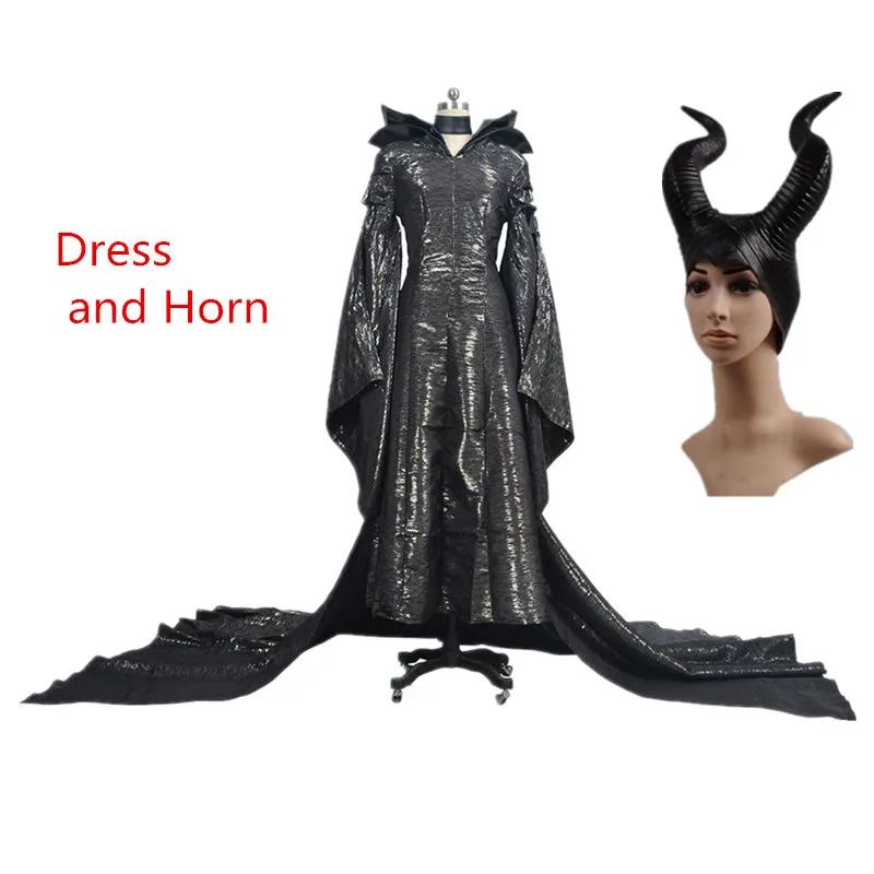 Maleficent Mistress of Evil Halloween Maleficent Cosplay Costumes Scary Horror Dress Horns Black Queen Witch Clothing - Цвет: Full set