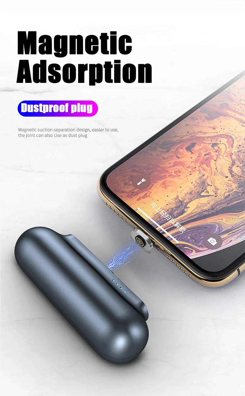 Мини магнитное зарядное устройство, внешний аккумулятор для iPhone, Micro usb type C, 2600 мА/ч, портативное зарядное устройство для iPhone, iPad, Xiaomi, huawei