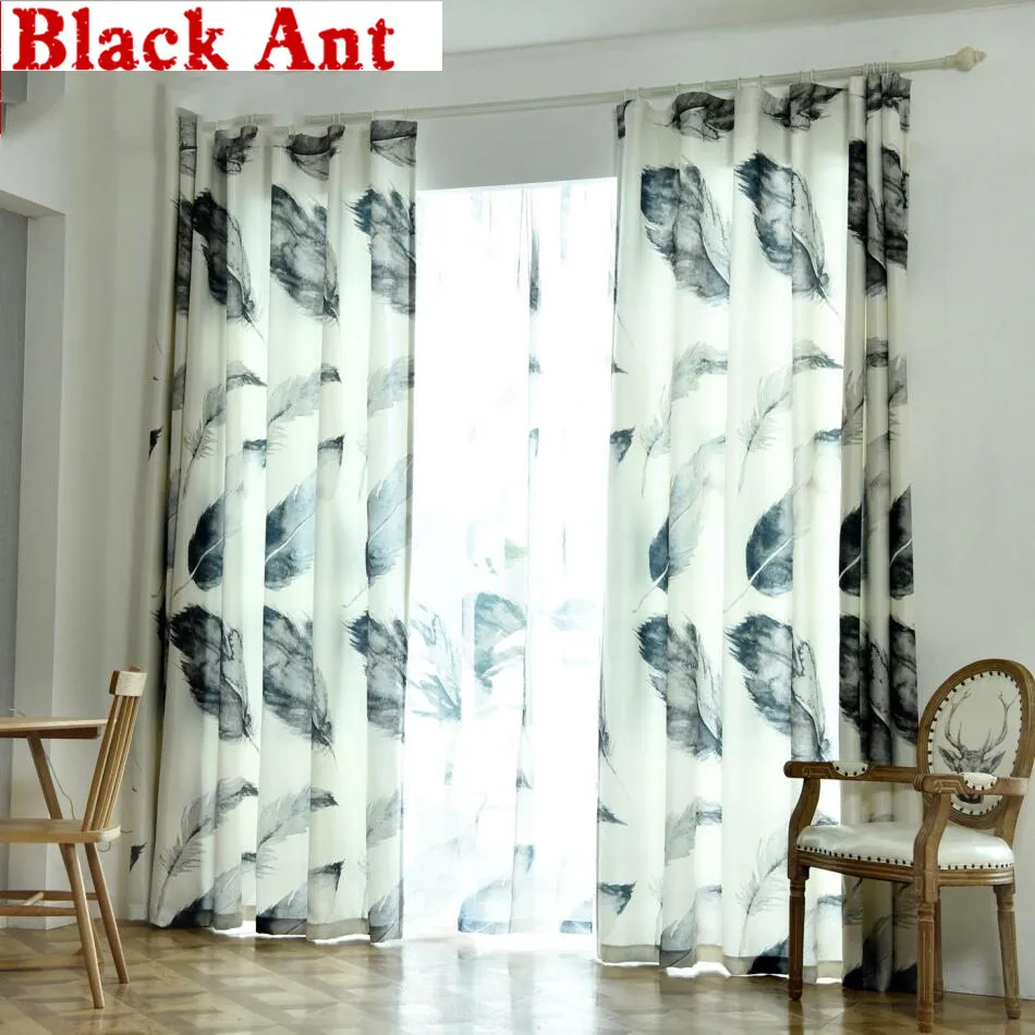 Grey Feather Curtain For Living Room Blackout Purple Sheer Voile Fabric Window Bedroom Linen Modern Shade Drape Blinds X615#30 | Дом и сад