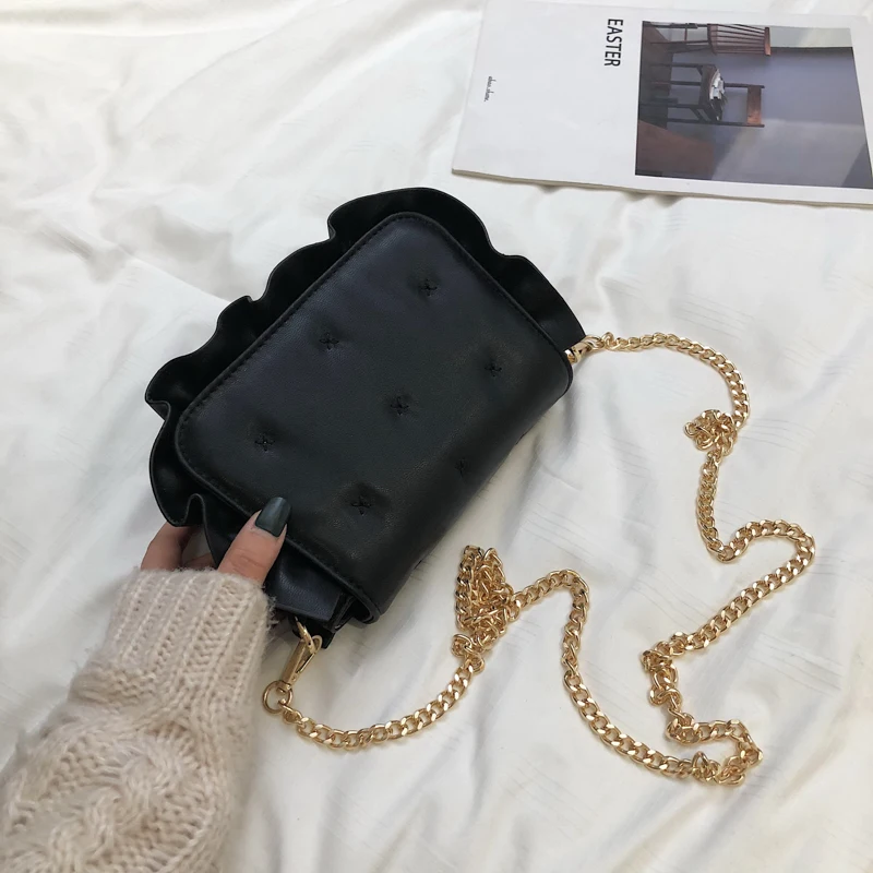 Элегантный женский манжет квадратная сумка модная Новая высококачественная женская дизайнерская сумка из искусственной кожи с цепочкой на плечо сумка-мессенджер - Цвет: Черный