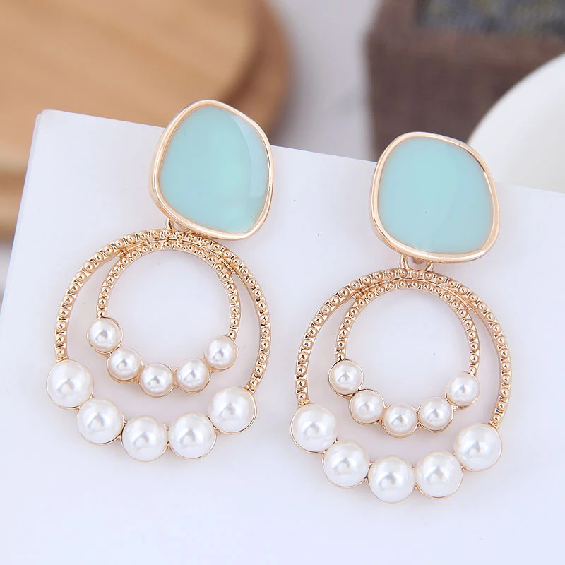 

Korean Earrings For Women Fashion Double Round Imitation Pearl Dangle Earrings Boho Female Jewelry Geometric Gold Brincos 2019
