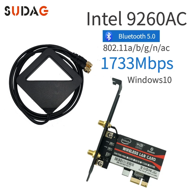 Kopen 1.73Gbps Draadloze 9260NGW NGFF Network Wifi Card Voor Intel ac 9260 2.4G 5Ghz 802.11ac Wifi Bluetooth 5.0 voor Laptop Windows 10