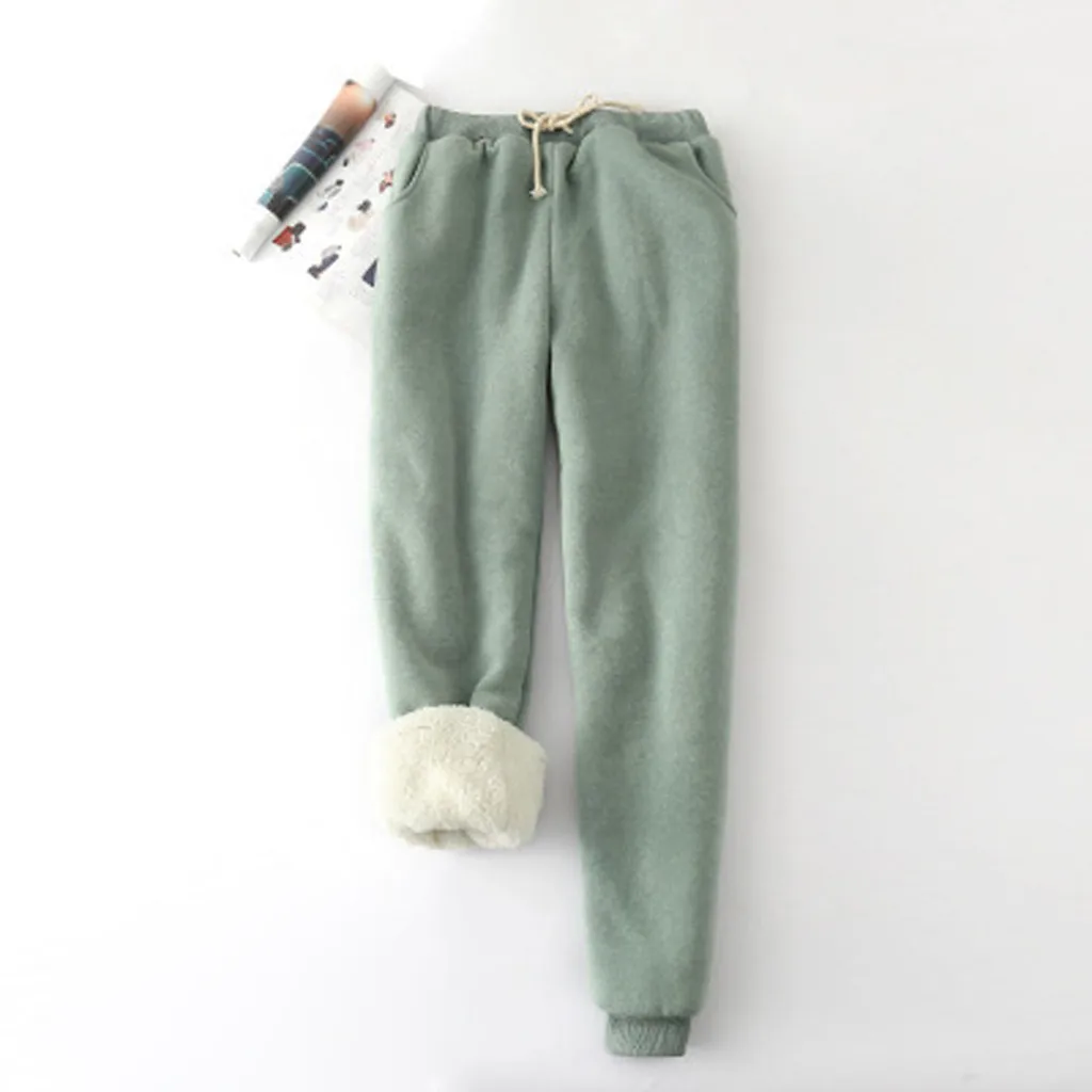 Women Winter Pants Thick Lambskin Cashmere Pants Warm Female Casual Loose Harlan Pants Drawstring Waist Long Trousers#T2G