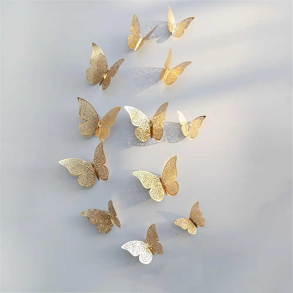 12 шт. 3D полые наклейки на стену в форме бабочки Декор металлические настенные