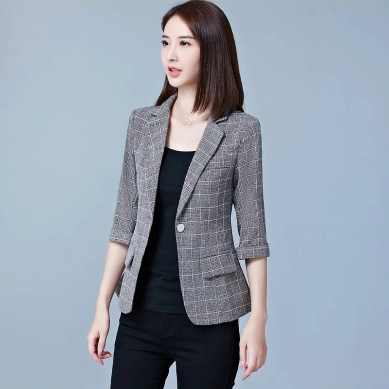 

Plaid Short Blazer Coats Women New Autumn Fashion Korean Style Double Pocket Office Lady Slim Small Suit Jackets P237