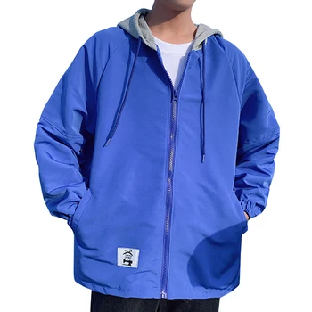 

Blue Zipper Hooded Jackets Casual Fashion Long Sleeve Men Jackets Coat Harajuku Zipper Coats High Quality Outwear Streetwear