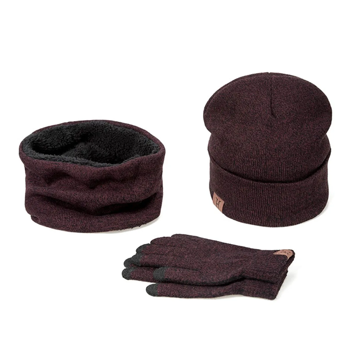 Зимняя теплая шапка шарфы перчатки набор Удобная шерстяная шапка шарф перчатки - Цвет: Coffee