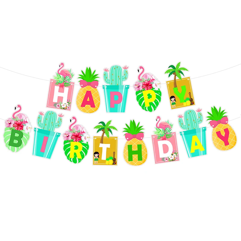 Flamingo Party Tableware Hawaii ALOHA Bunting Banner Balloon Garlands Summer Tropical Hawaiian Party Birthday Wedding Decoration 
