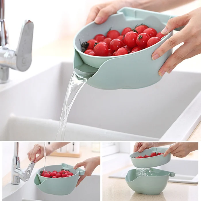 Multifunctional Double-layer Separation Design Drain Basket PP Material Mobile Phone Holder Drainable Lazy Fruit Basket