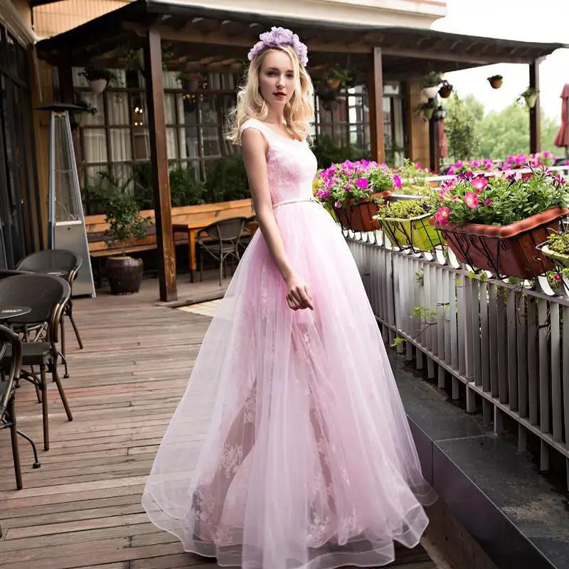 

SoDigne Pink Evening Dresses Tulle Lace Applique Plus Size Special Occasions Dress Formal Party Gowns 2021