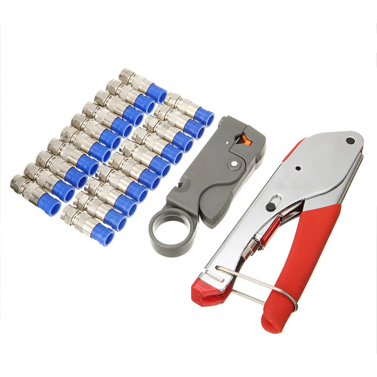 Coax Compression Crimper F-Type Compression Hand Crimping Tool + Coaxial Crimper Cable Cutter+20pcs Crimp Connectors Hand Tool