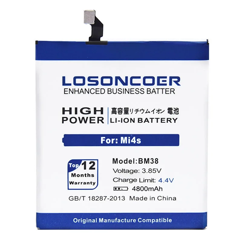 LOSONCOER 4800 мАч BM38 аккумулятор высокой емкости для смартфона Xiao mi 4S mi 4S M4S литий-ионный полимерный аккумулятор