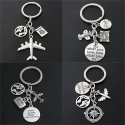 1pc World Map Charms Airplane Key Chains No Matter Where Pendant Key Ring For Travel Jewlery Freedom Gift For Traveler