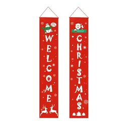 Веселые рождественские растяжки, передняя дверь Добро пожаловать Рождество крыльцо баннеры красный знак крыльца Висячие рождественские