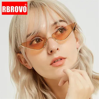 

RBROVO 2020 Small Frame Cateye Sunglasses Women Brand Shopping Design Eyewear Alloy Mirror Lunette De Soleil Femme UV400