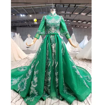

BGW 355ht Evening Dress Long Turtleneck Three-quarter Sleeves Green Lace Up Ball Gown Formal Dress Vestoidos De Fiesta De Noche