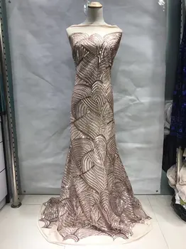 

JL1978 2020 Latest gold color African French net Lace Fabric with sequins,High Quality African wedding Tulle Lace Fabric 5yards