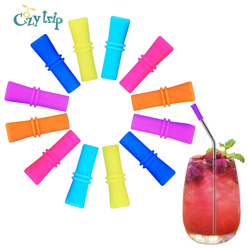 

Portable Silicone Straw Tips Reusable Travel Multi-Color Food Grade Straws Tips Covers Only Fit for 1/4 Inch 6mm Wide Straws