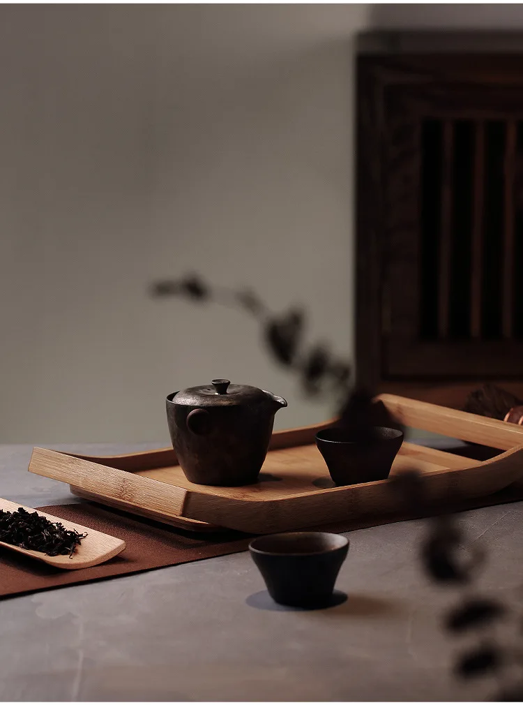 Гостиничный Ресторан бамбуковый сервировочный поднос с ручкой для чая кунгфу домашние фруктовые закуски поднос для чайных чашек