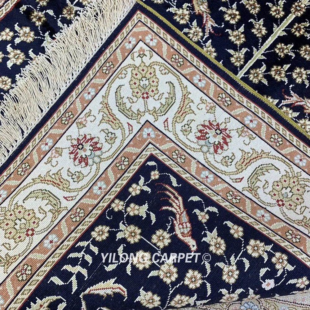 YILONG 2,7 'x4' Vantage Тебриз ковер черный Древо жизни ручной работы шелковый ковер(HF211B