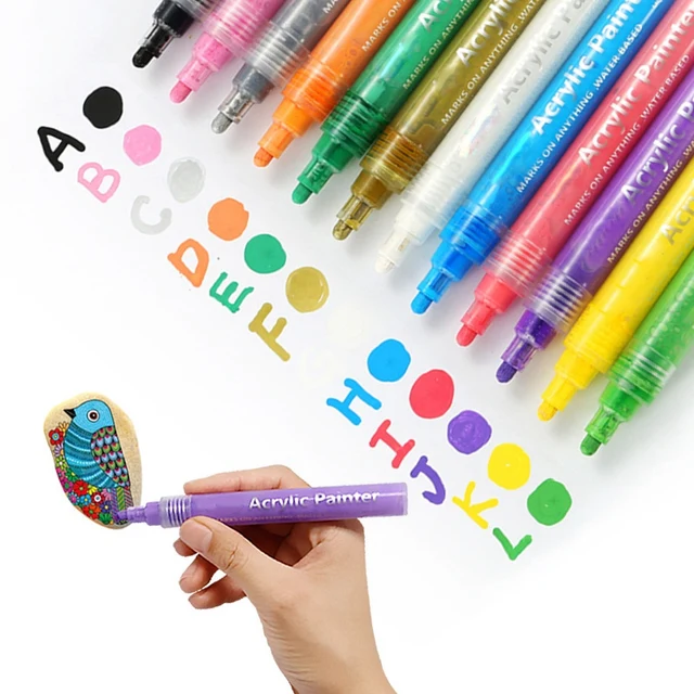 24 Kleuren Acryl Verf Marker Pennen Verf Pennen Voor Rotsen Schilderen Stof Diy Craft Card Making Art Schoolbenodigdheden
