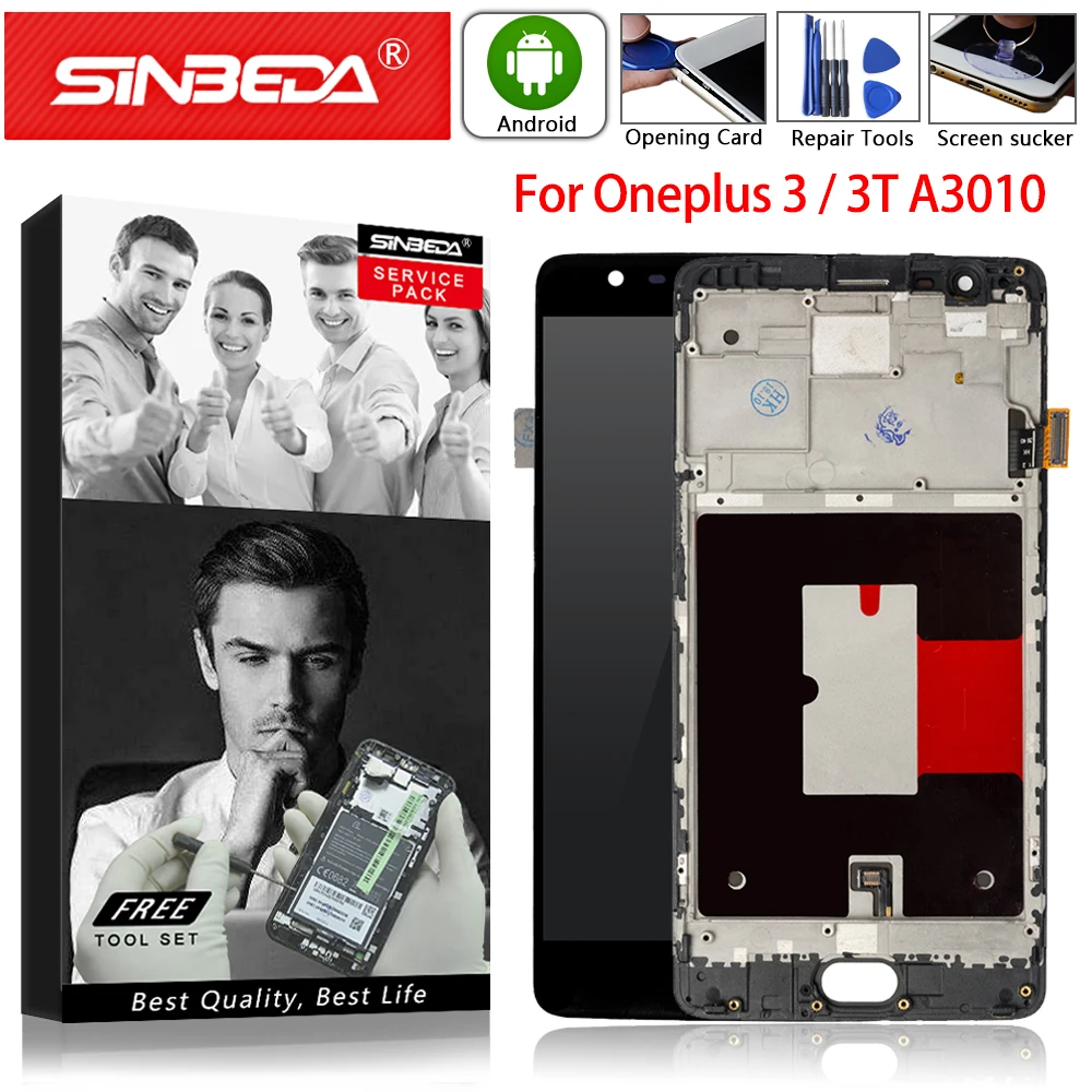 ЖК дисплей 5 дюйма для Oneplus 3 3T A3010 A3000 сенсорный экран с дигитайзером и рамкой Oneplus3 1