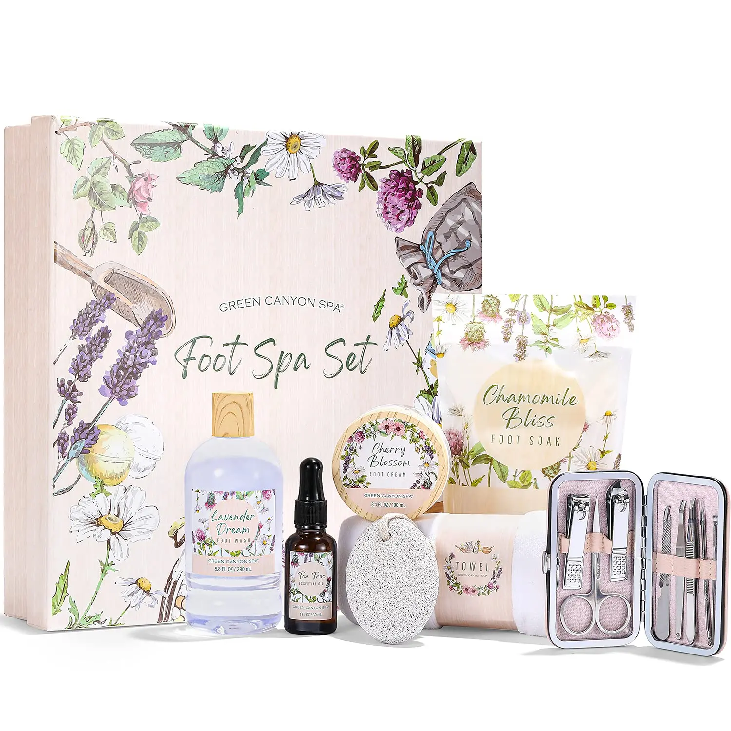 Foot Spa Set with Pedicure Tools, Foot Care Set with Tea Tree Essential