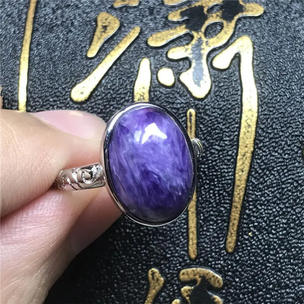 

Genuine Natural Purple Charoite Ring Jewelry For Woman Man 15x12mm Beads Crystal Russia Gemstone Silver Adjustable Ring AAAAA