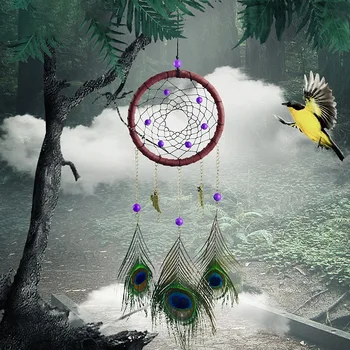 

Handmade Woven Dream Catcher Wind Chime Pendant DIY Hoops Wall Feathers Dreamcatcher Hanging for Home Bedroom Decor 47cm