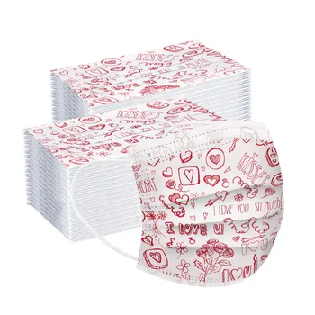 

100pc Mascarilla Desechable Adult Valentine's Day Printing Breathable Disposable Three-layer Non-woven Máscara Mask Masque Маски