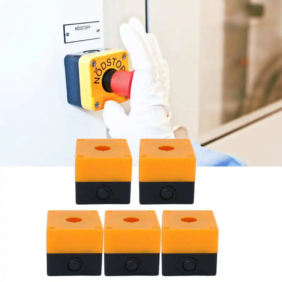 

5Pcs Emergency Stop Box Control Switch Button Waterproof Junction Box Yellow 22mm BX1-22 Control Equipment Switch