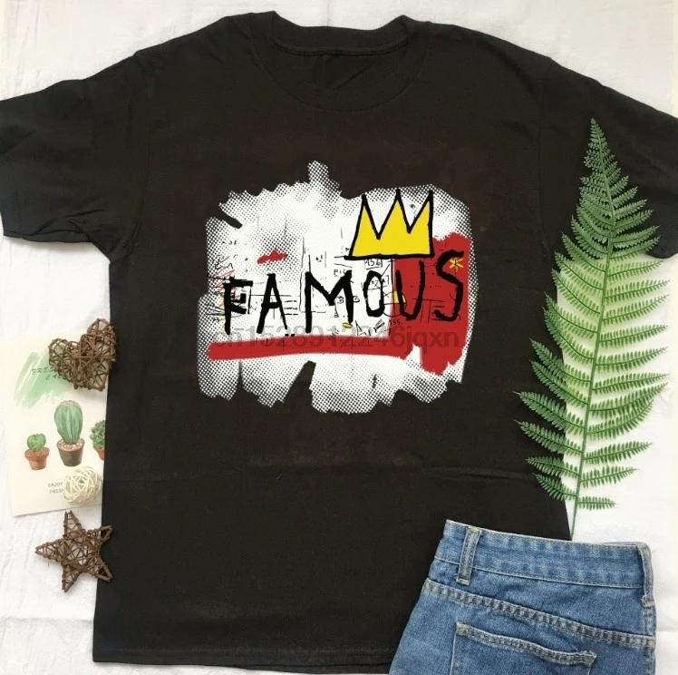 Черная футболка серые футболки Basquiat Famous корона принц художественная одежда
