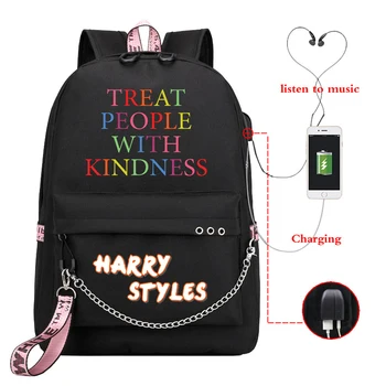 

TREAT PEOPLE WITH KINDNESS Women Backpack Bookbag Mochila Harry Styles Usb Charge School Bags Laptop Bagpack Men Pink Backpacks