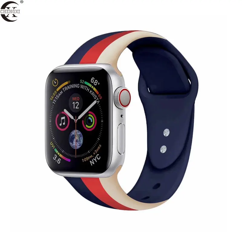 Ремешок для Apple Watch series 5 4 3 2 1 силиконовый ремешок для iWatch цветной мягкий сменный AW адаптер 38 40 42 44 мм аксессуары - Цвет ремешка: Blue red white