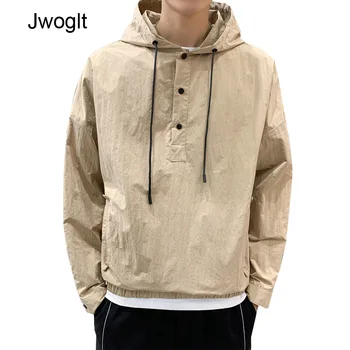

2020 Spring New Fashion Mens Jackets Simple Design Black Khaki Hooded Jacket Coats M-3XL