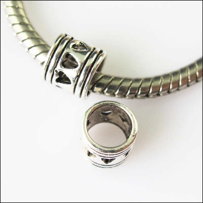 

50 New Heart Tibetan Silver Spacer Beads fit European Charm Bracelets 6x7mm