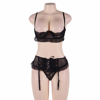 

Black Sexy Lingerie Set Women Lace Plus Size Open Bra Sexy Underwear Clothes Garter G String Bra and Panty Set Lingerie Porno