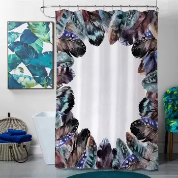 

Shower Curtains Under 20.00 Boho,Boho Circle Round Frame with Shabby Ornate Feathers Retro Gypsy Artistic Design,Mauve Black